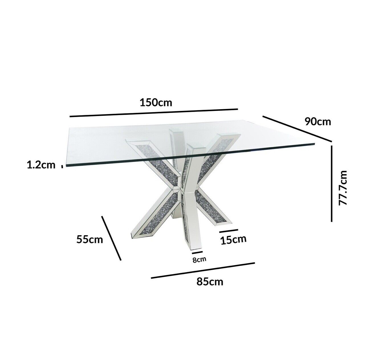 Modern Glass Dining Table with Stylish Mirrored Legs