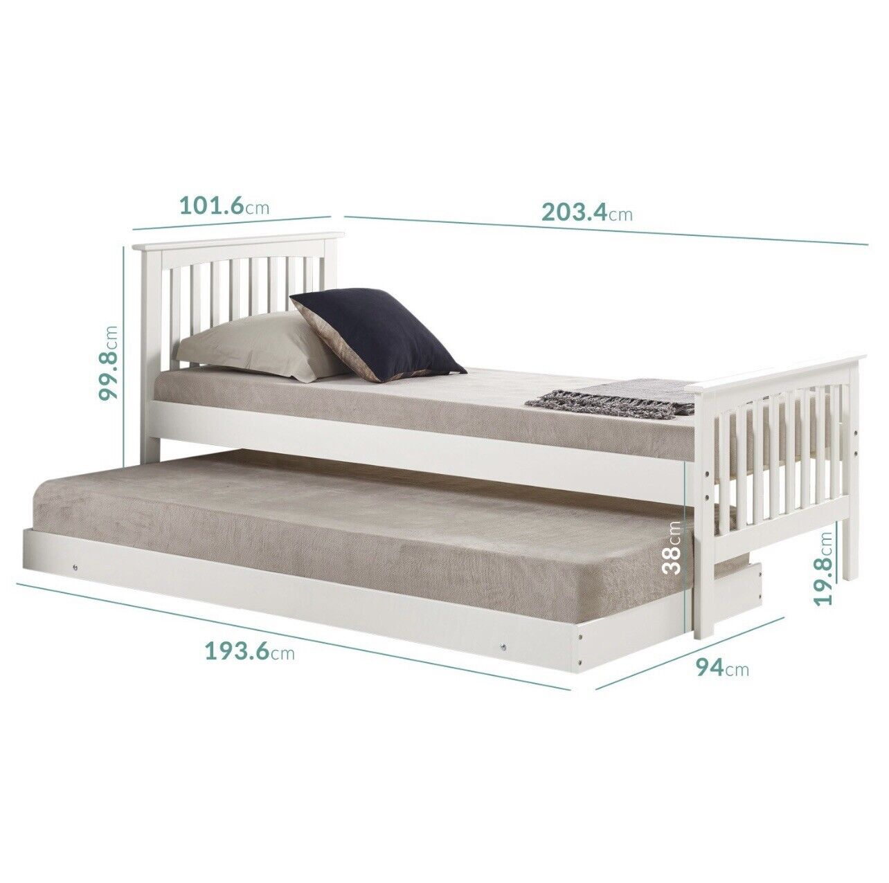 White Single Guest Bed Pull Out Trundle Bed