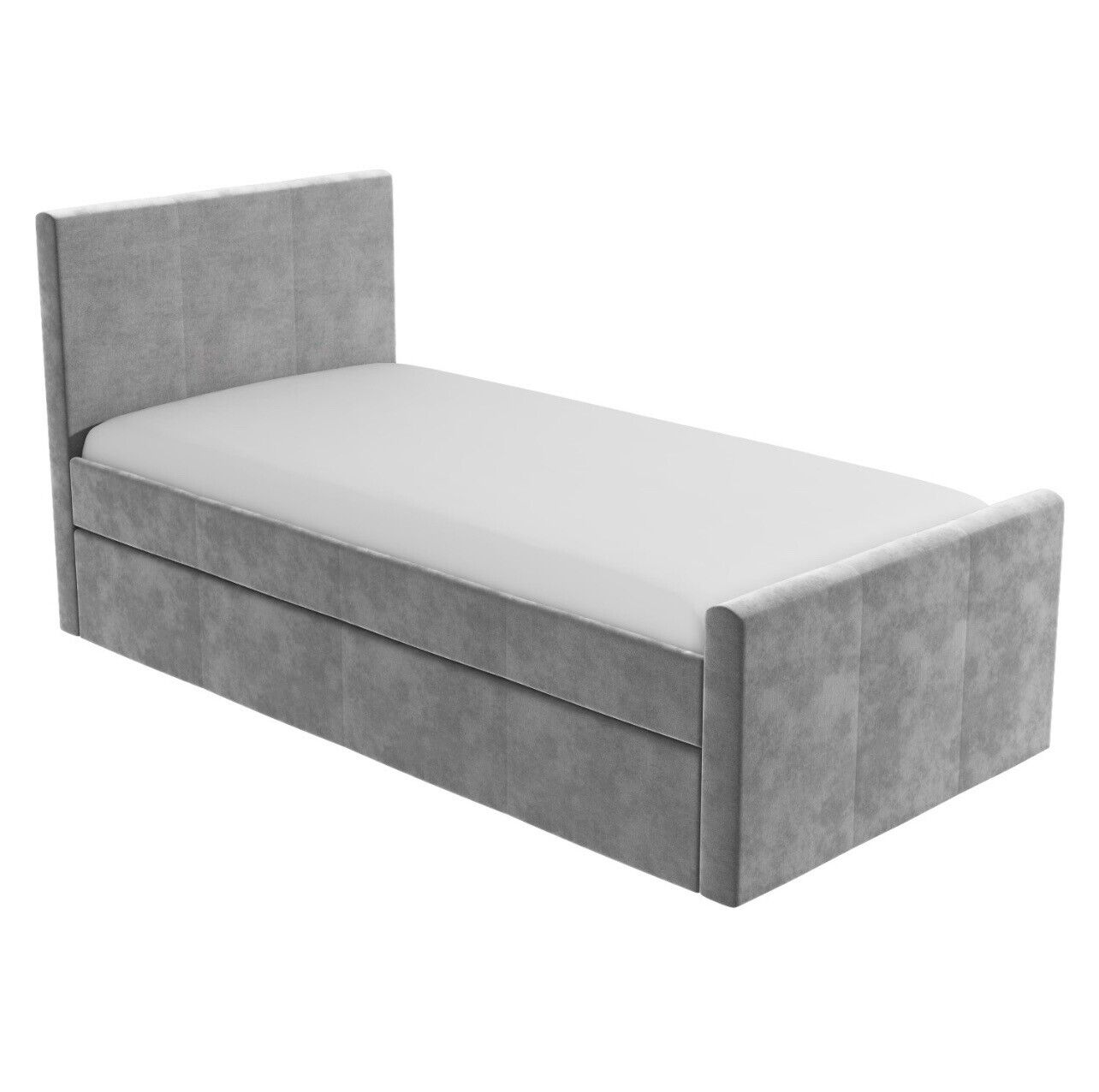 Grey Velvet Guest Bed Single with Pull Out Trundle