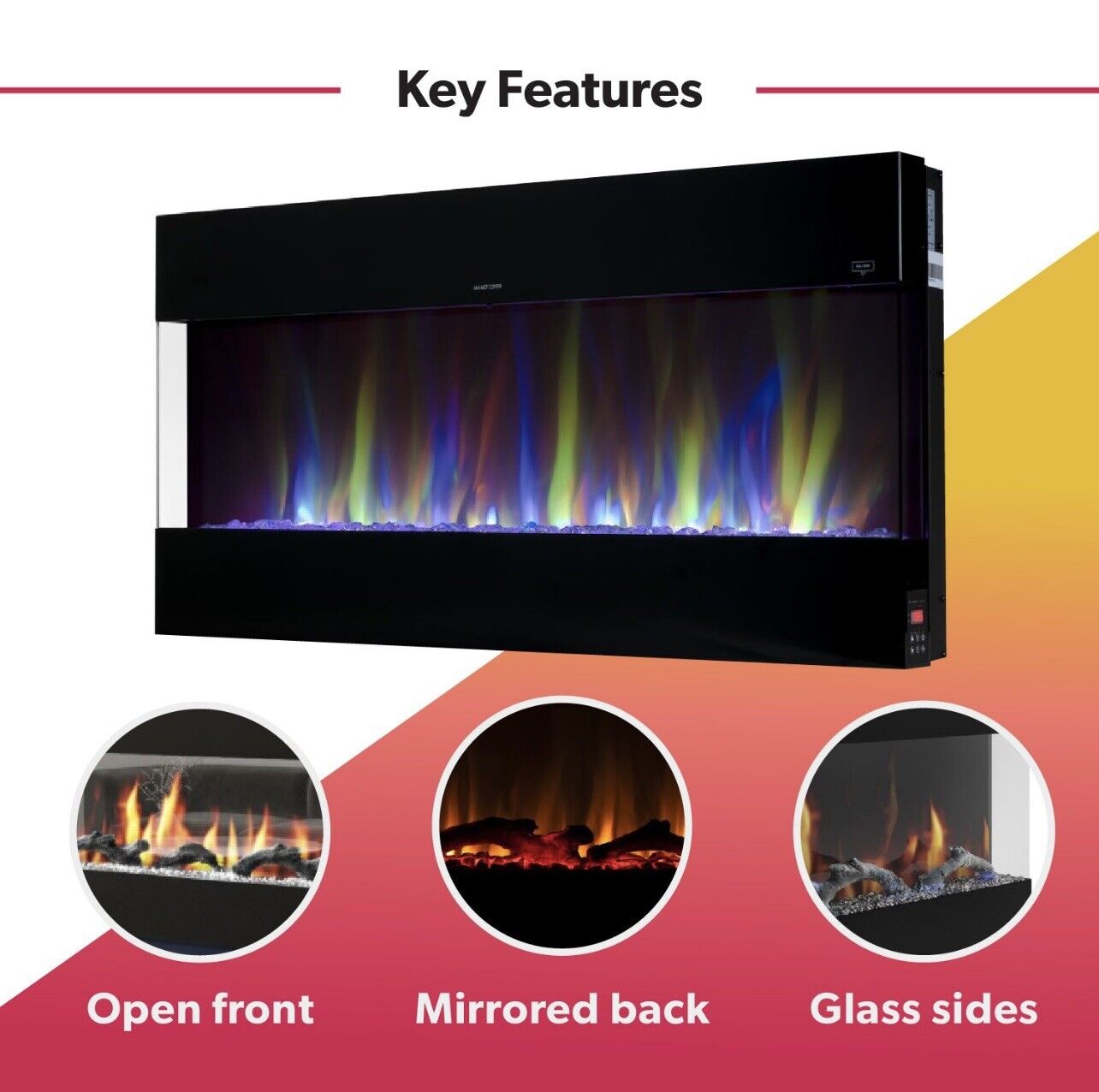 Black 60 Inch Electric Fire Inset with LED Flame Effect