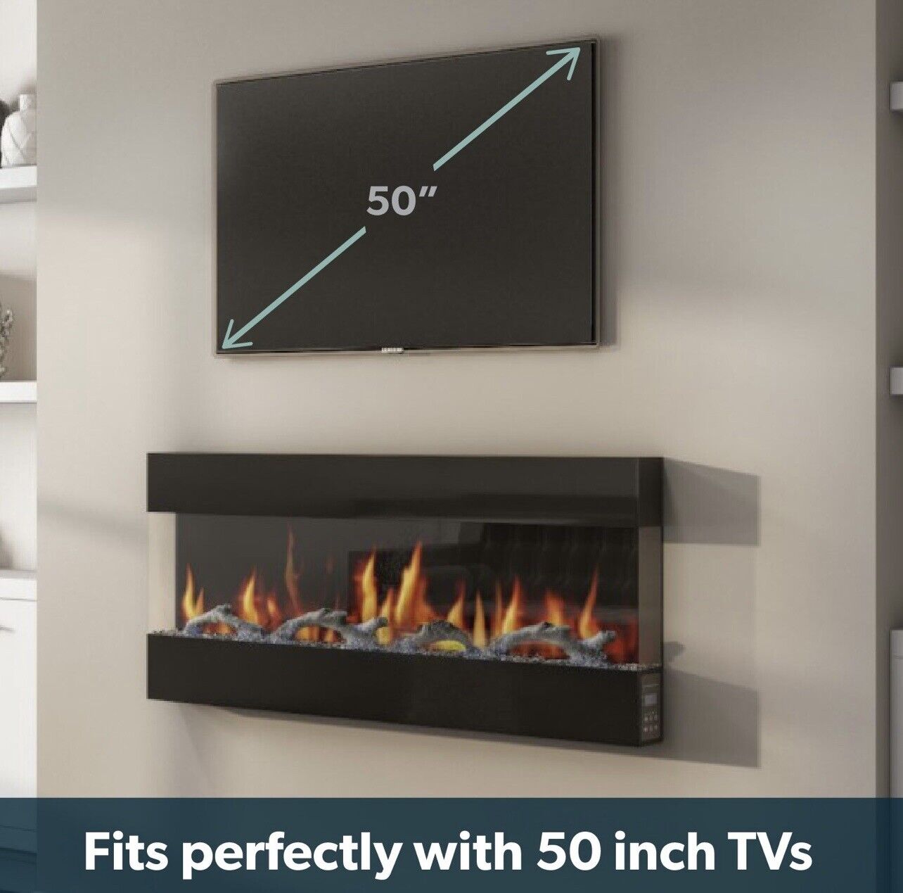 50 Inch Inset Electric Fire with LED Flame in Black