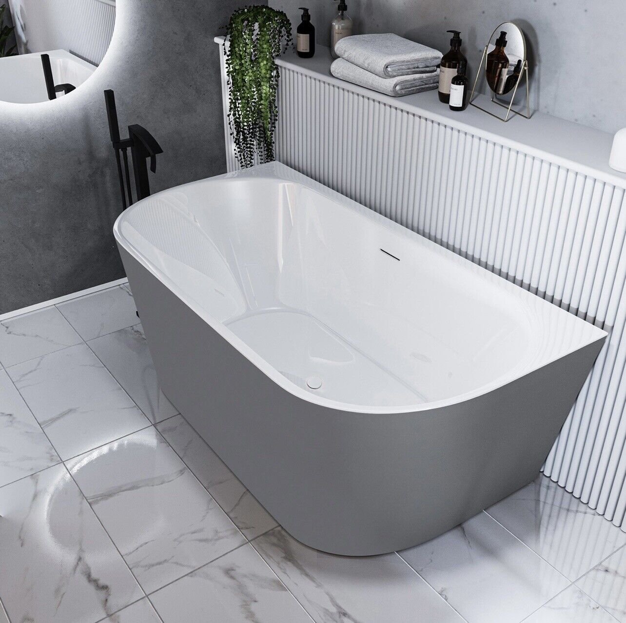 Matt Grey Double Ended Bath Freestanding Bathtub