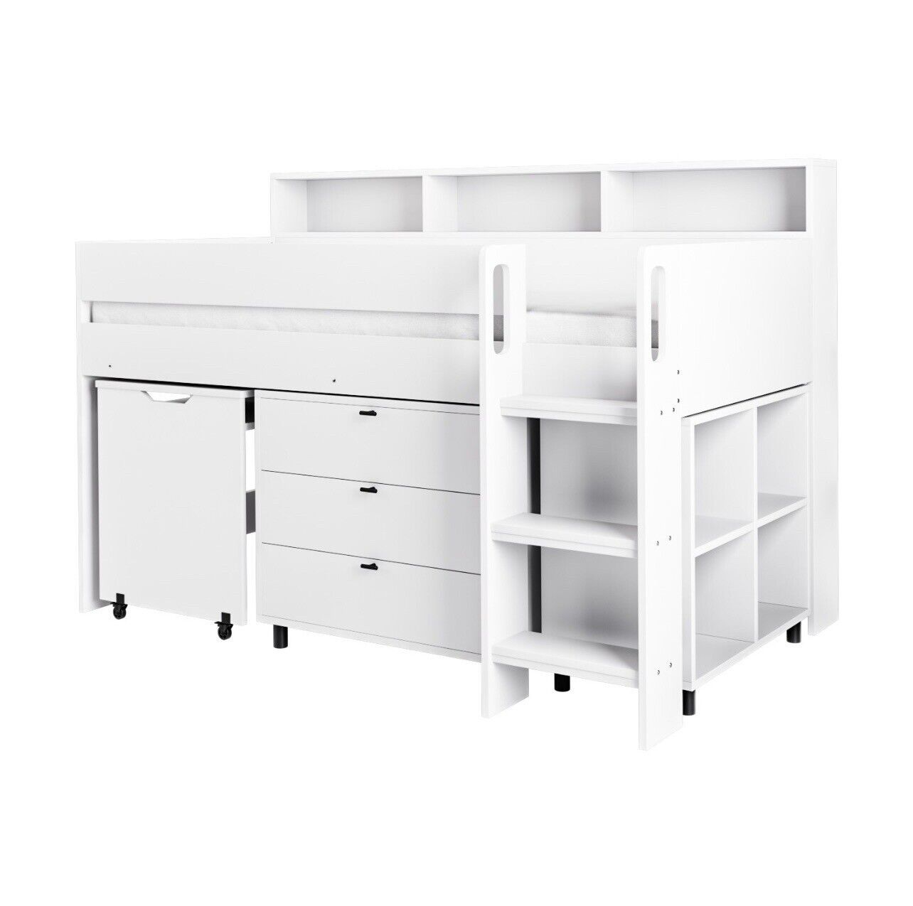 Kids Cabin Bed Mid Sleeper Frame Single with Storage Drawers and Desk