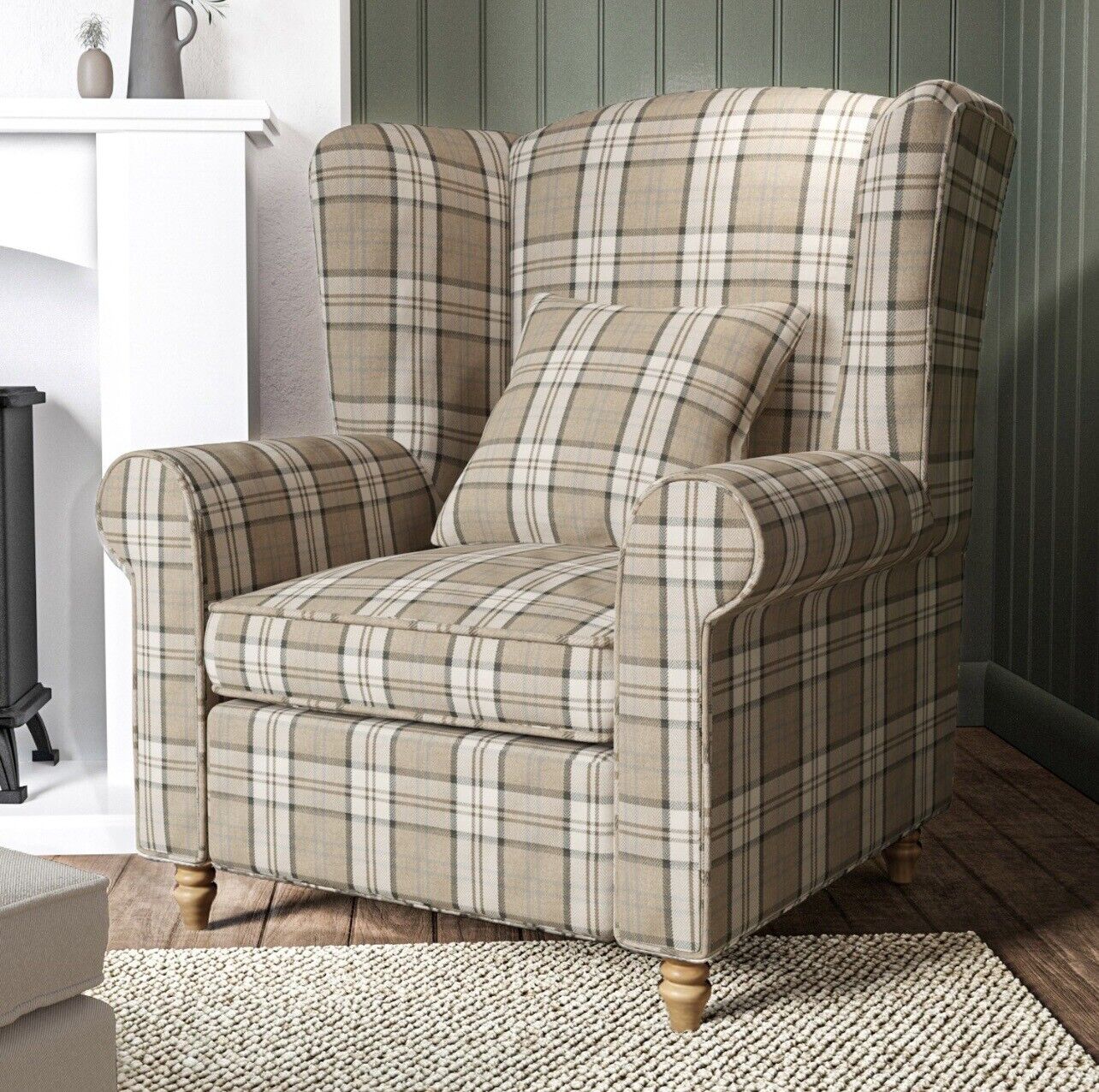 Beige Wingback Armchair with Supportive Back