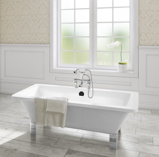 White Freestanding Double Ended Bath with Adjustable Feet