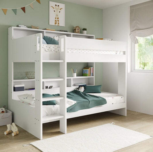 Kids Bunk Bed Wooden Frame Single Sleeper with Durable Shelving
