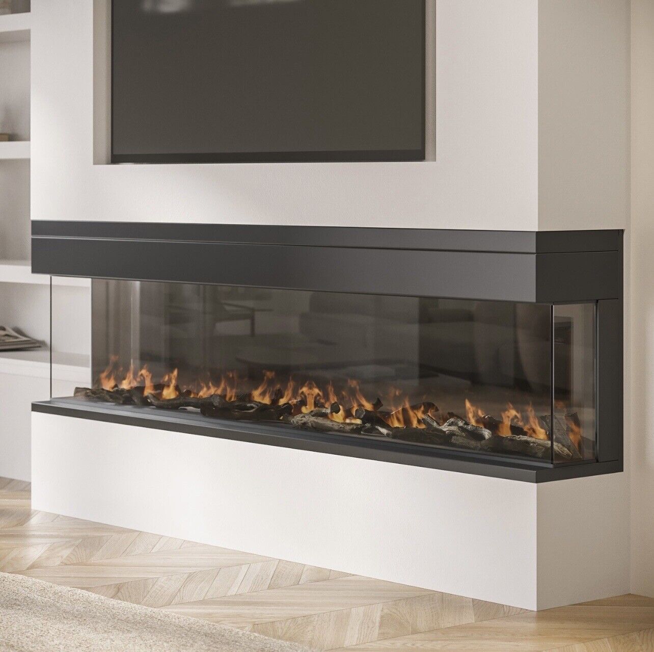 Media Wall Inset Electric Fire with LED Flame and Remote Control