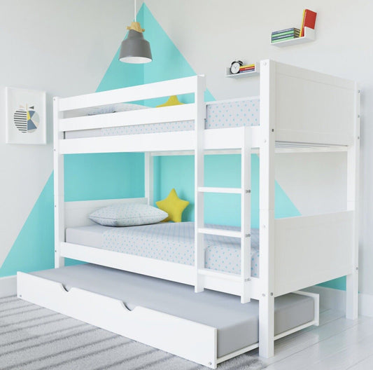 Kids Bunk Bed Wooden Frame Single Sleeper with Pull Out Trundle