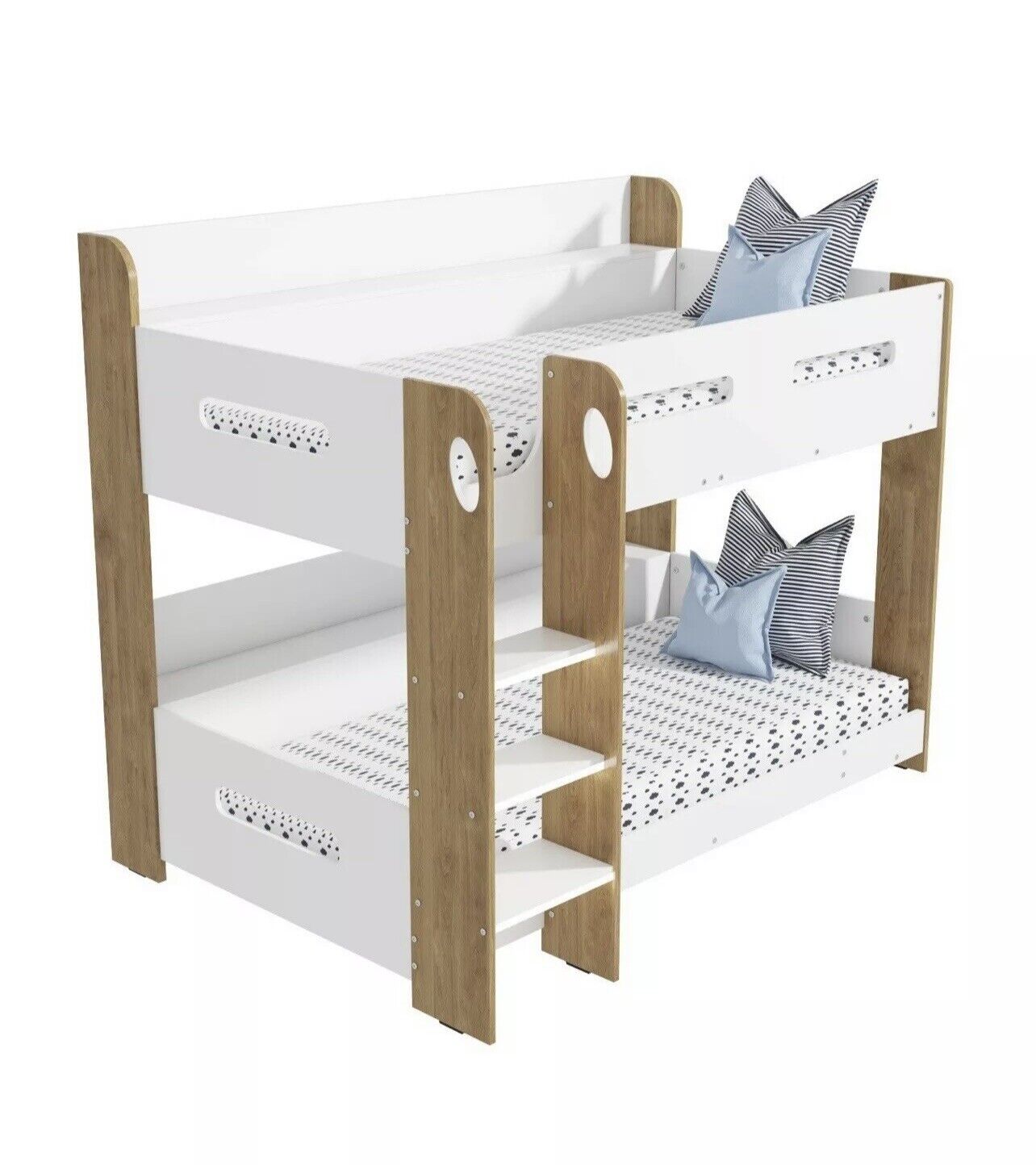 Kids White Bunk Bed Girls Boys with Shelves and Glowing Steps