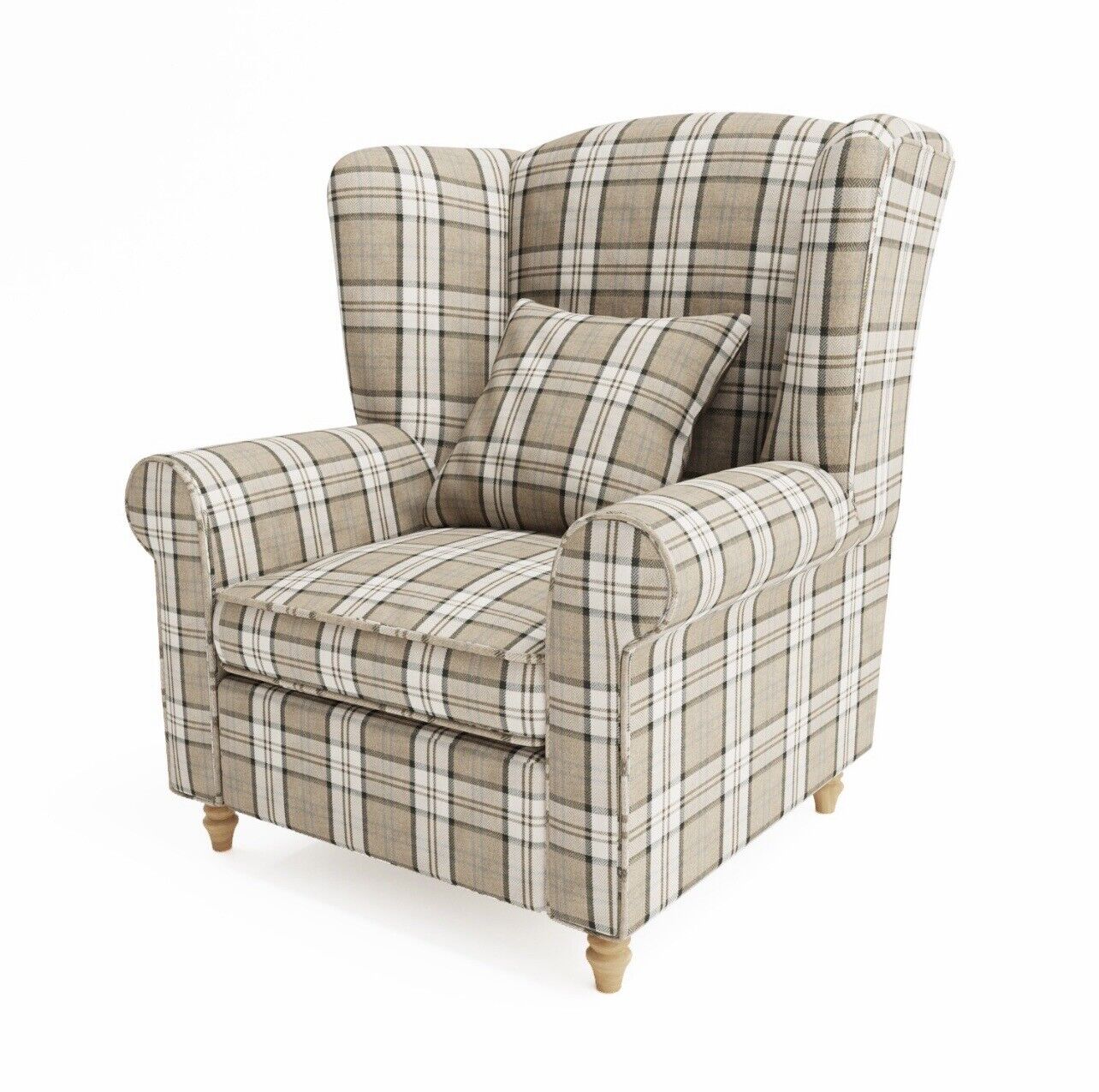 Beige Wingback Armchair with Supportive Back