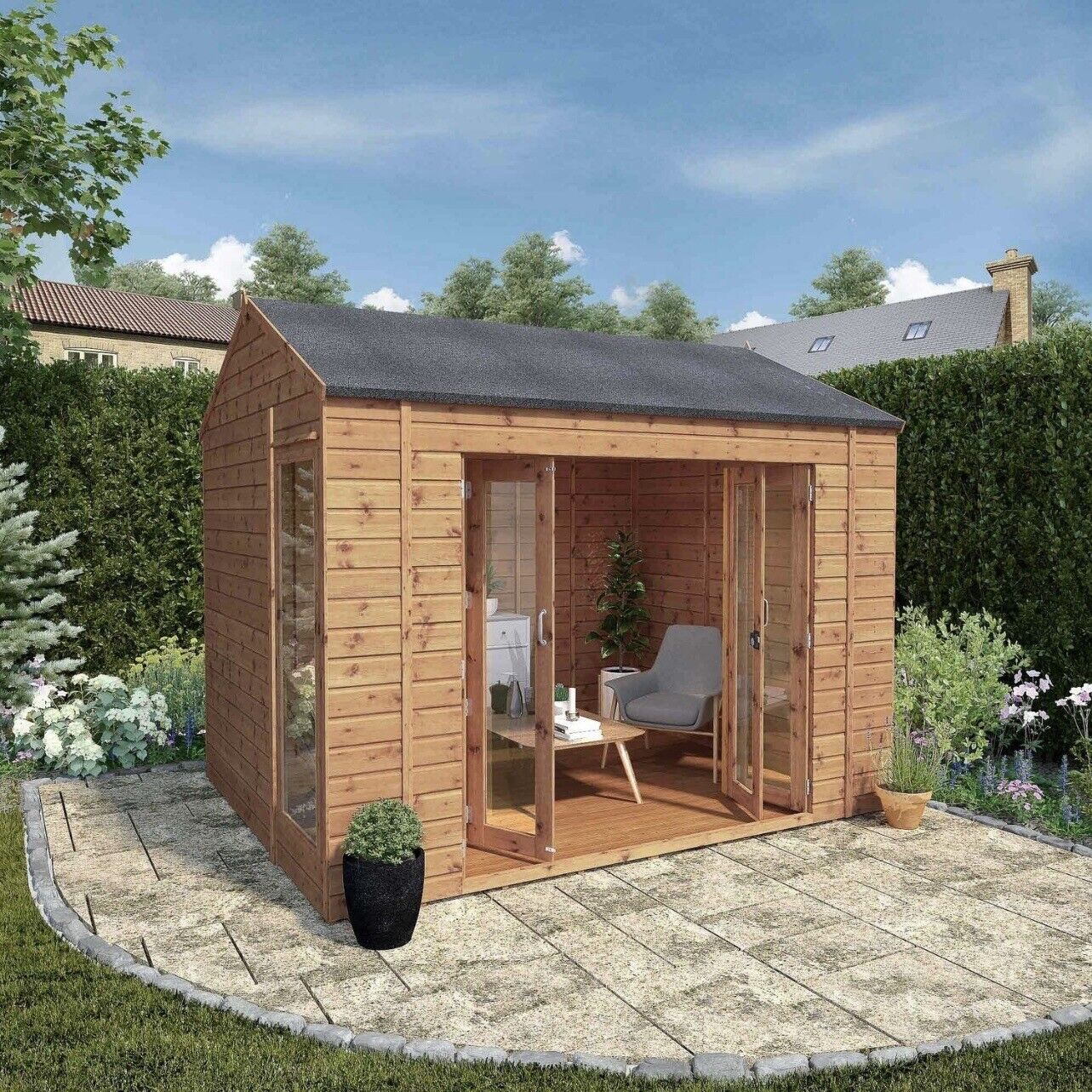 Summerhouse with Bi-Fold Shatterproof Doors and Lockable