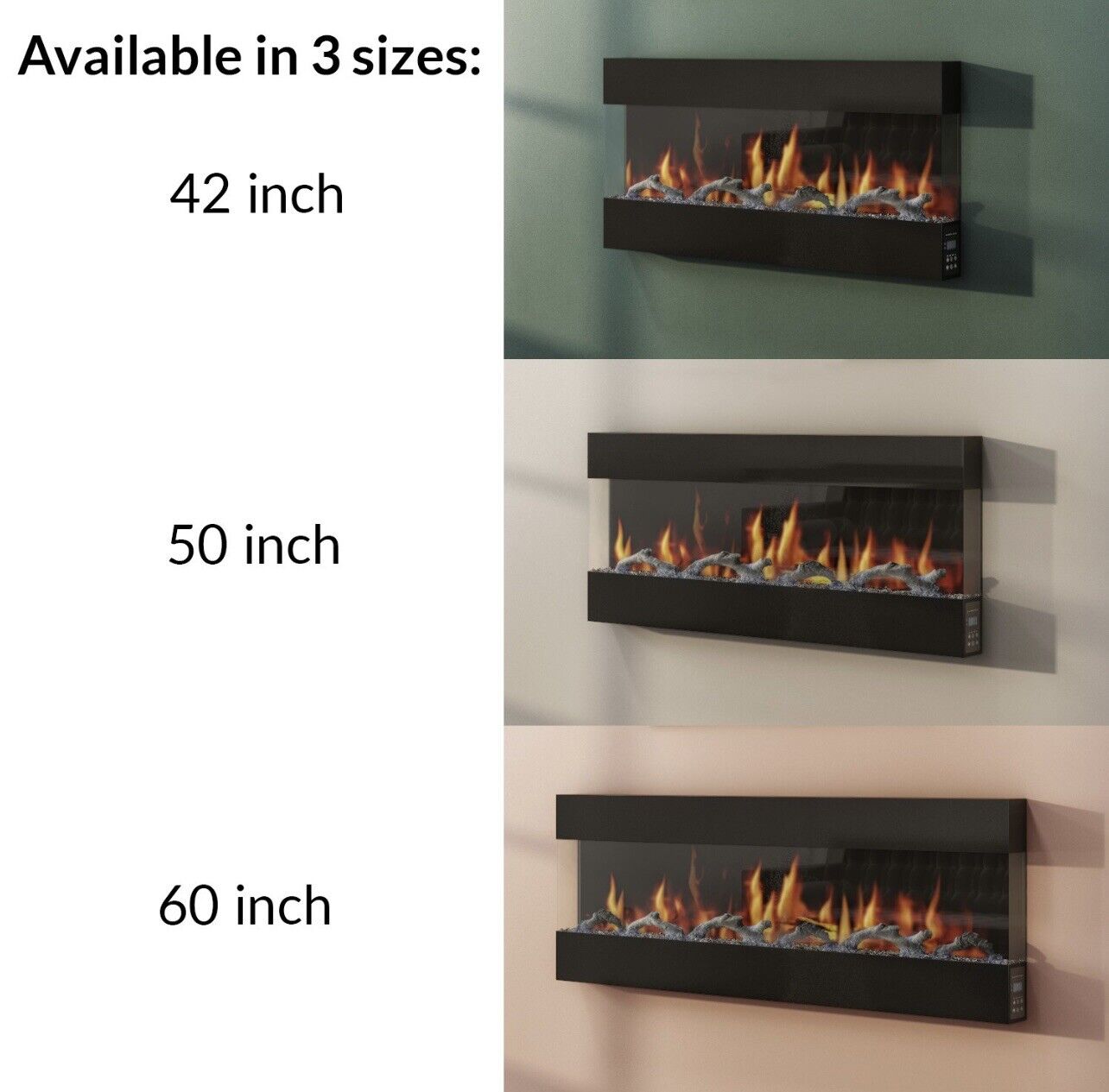 Black 60 Inch Electric Fire Inset with LED Flame Effect