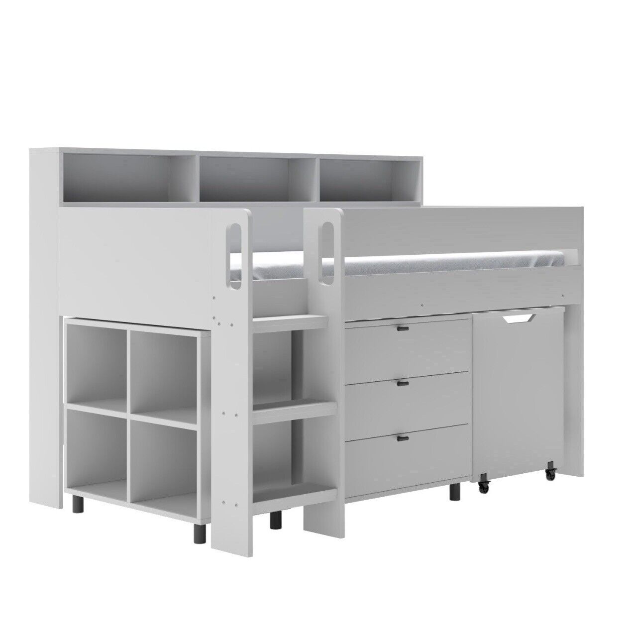 Kids Cabin Bed Mid Sleeper Frame Single with Storage Drawers and Desk